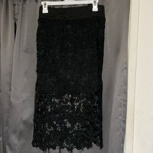 Black Floral Lace MIDI Skirt